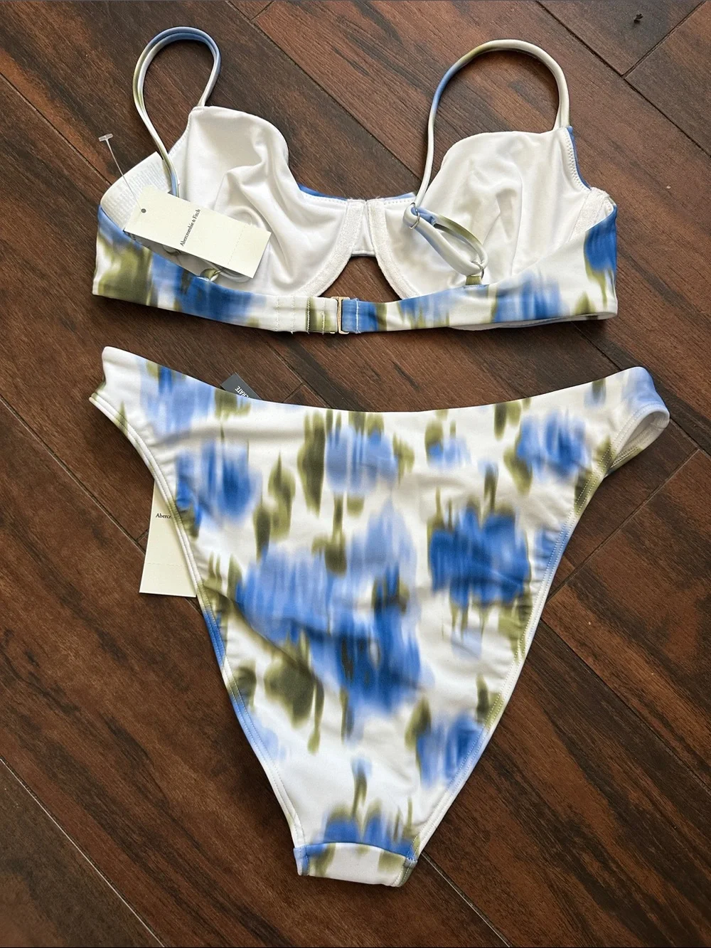 Abercrombie & Fitch Blue and Olive Tie-Dye Underwire Bikini Set